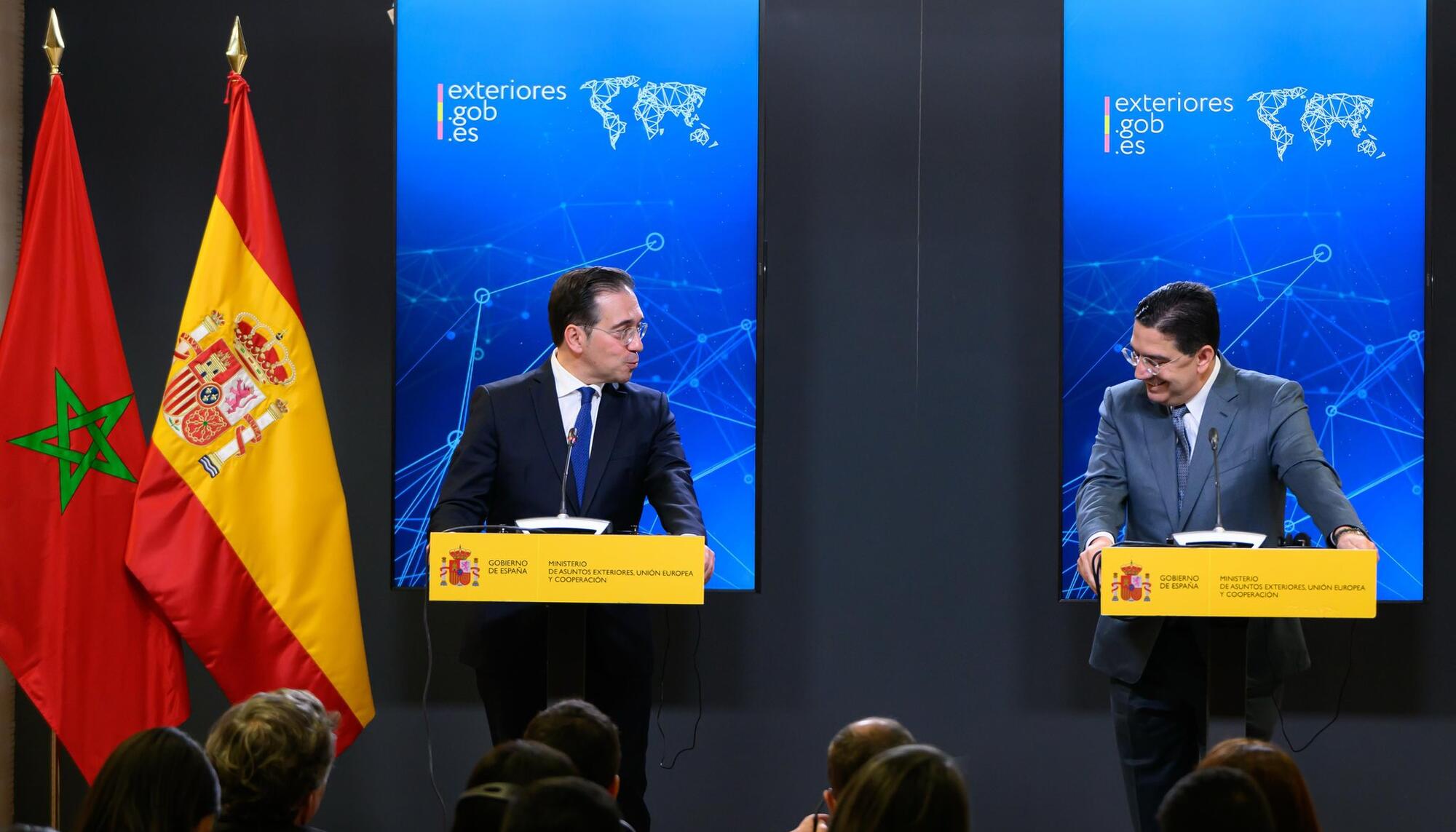 Rueda de prensa tras la reunión bilateral entre los ministros de Exteriores de España y Marruecos, José Manuel Albares y Naser Burita.